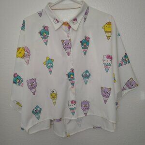 Black Heart Women's Hello Kitty & Friends Print Kimono Sleeves Crop top Sz S - M
